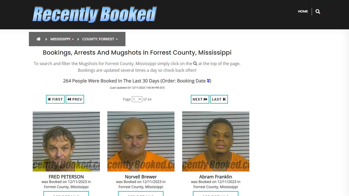 Bookings, Arrests and Mugshots in Forrest County, Mississippi